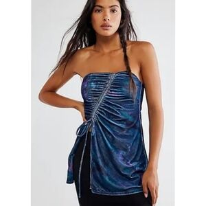 NWOT Free People Rare Asymmetrical Velvet Top XS